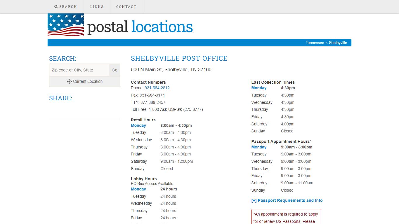 Post Office in Shelbyville, TN - Hours and Location